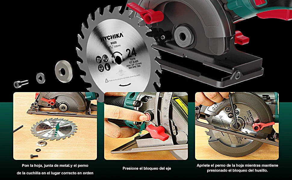 HYCHIKA 750W Circular Saw with 3 Saw Blades 48mm Cutting Depth Power Tools for Cutting Wood Soft Metal Tiles and Plastic