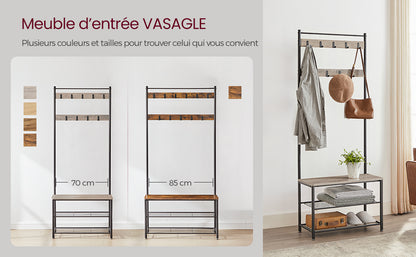 VASAGLE Coat Rack, Hallway Cabinet, Cloakroom, Clothes Rack with Bench and Shoe Rack, Metal Frame, Height 175 cm
