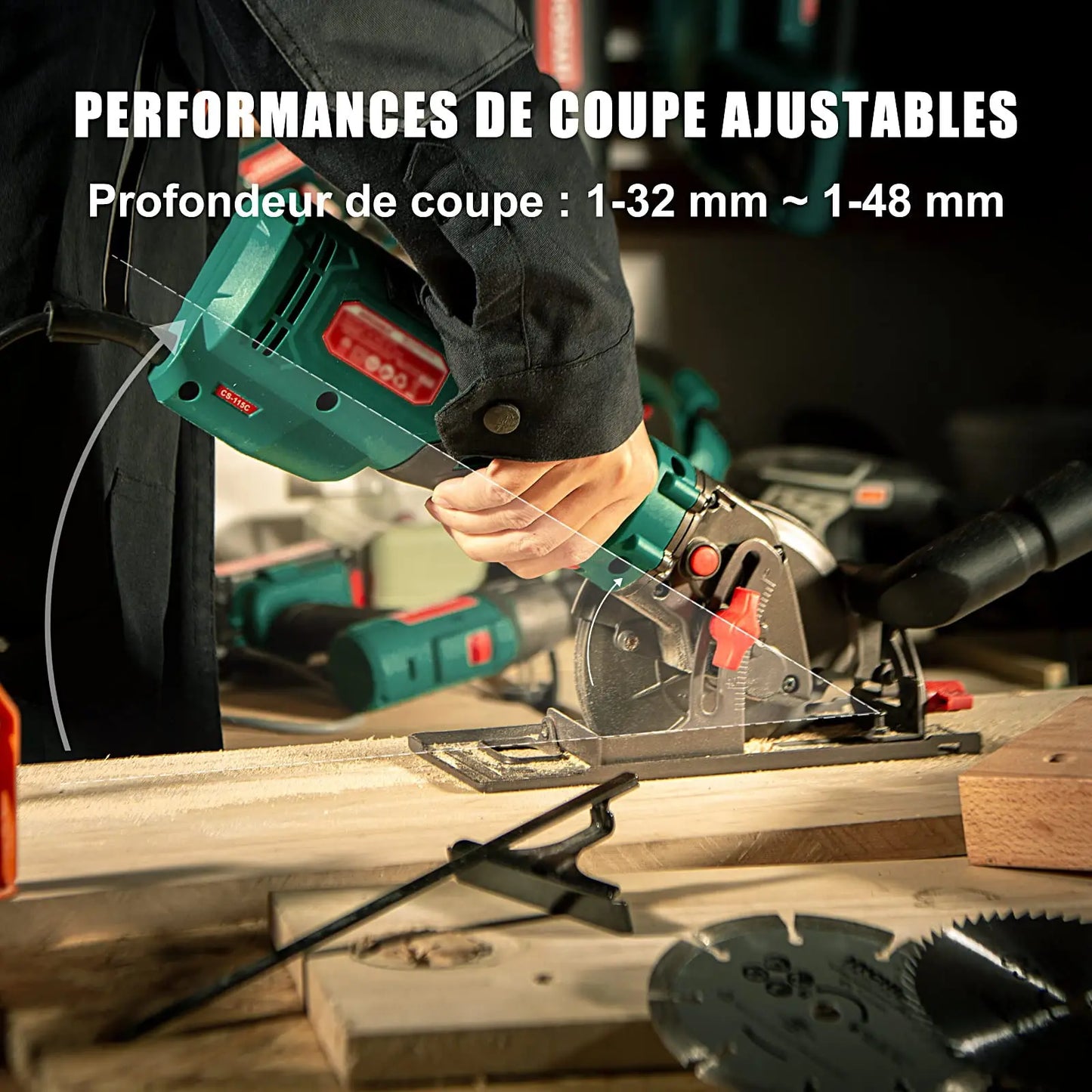 HYCHIKA 750W Circular Saw with 3 Saw Blades 48mm Cutting Depth Power Tools for Cutting Wood Soft Metal Tiles and Plastic