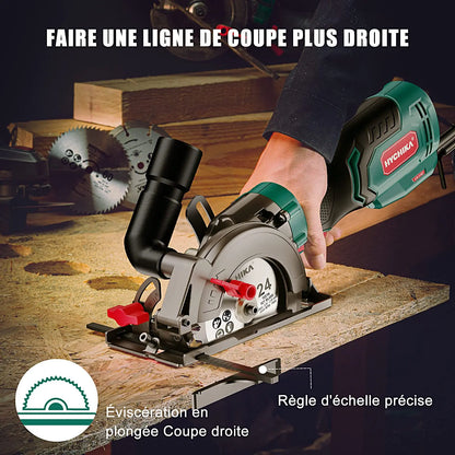 HYCHIKA 750W Circular Saw with 3 Saw Blades 48mm Cutting Depth Power Tools for Cutting Wood Soft Metal Tiles and Plastic