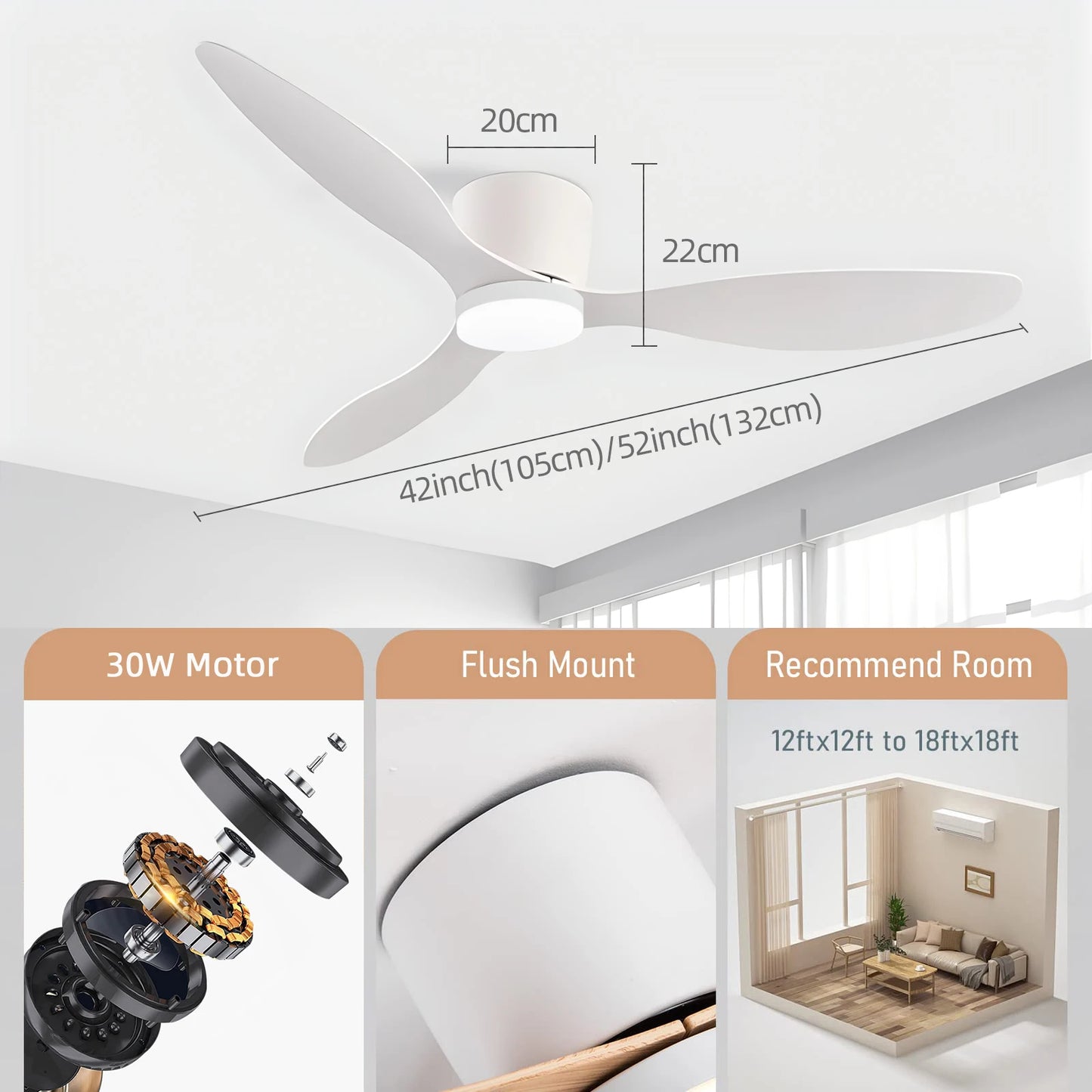 Modern Simplicity 52-inch Ceiling Fan with Light Strong Wind Electric Household Fan with Remote Control for Restaurant