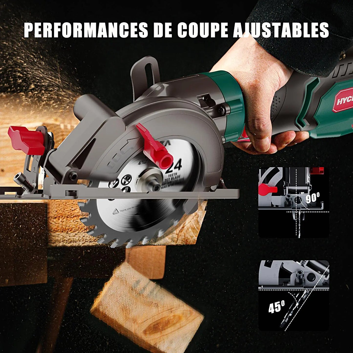 HYCHIKA 750W Circular Saw with 3 Saw Blades 48mm Cutting Depth Power Tools for Cutting Wood Soft Metal Tiles and Plastic