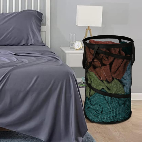 Panier à linge pliable durable – sac de rangement en maille avec cadre, organisateur pratique pour tri du linge, salle de bain ou buanderie