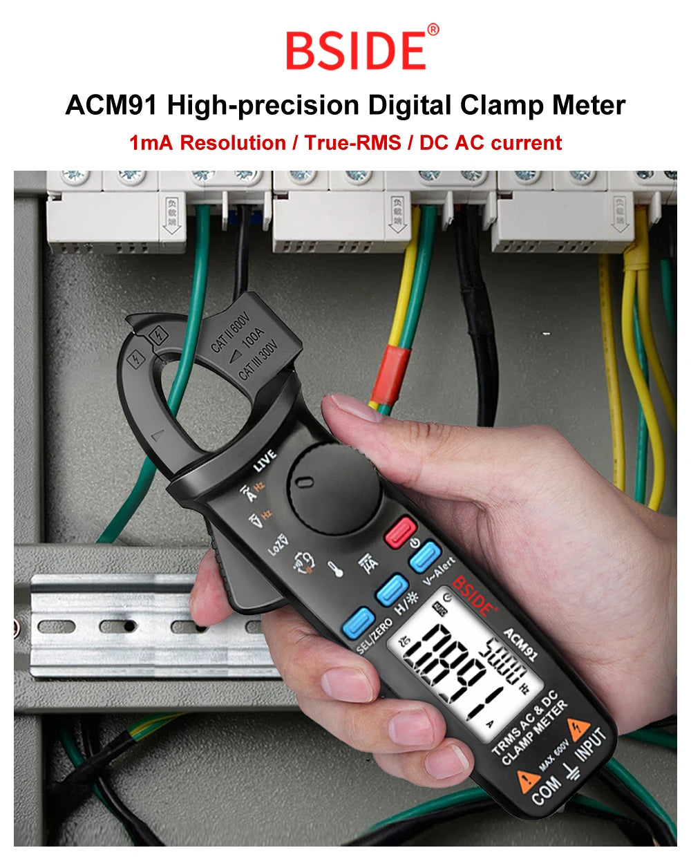 BSIDE ACM91 Digital Clamp Meter 1mA Precision Ammeter Clamp DC AC 100A Professional Multimeter Car Amvoltmeter Tester