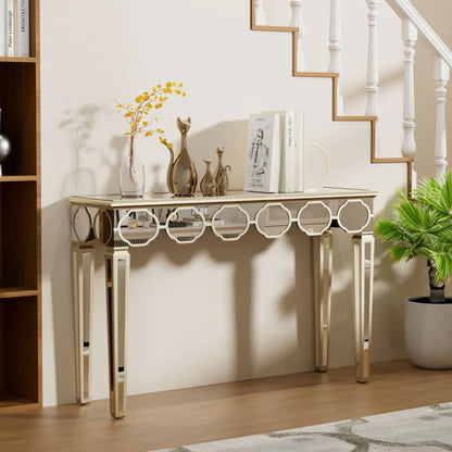 LUVODI Modern Glass Mirror Console Table Crushed Diamond Silver Sofa Side Table Vanity Table for Foyer,Entrance,Offices