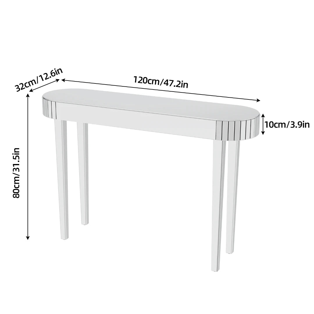 LUVODI Modern Glass Mirror Console Table Crushed Diamond Silver Sofa Side Table Vanity Table for Foyer,Entrance,Offices