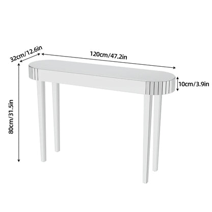 LUVODI Modern Glass Mirror Console Table Crushed Diamond Silver Sofa Side Table Vanity Table for Foyer,Entrance,Offices