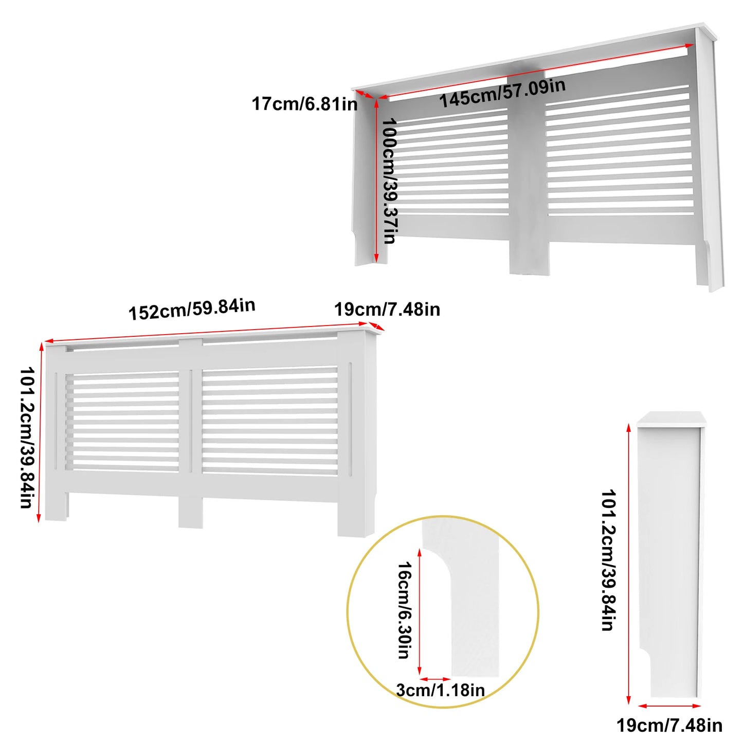 Wood Radiator Cover Cabinet White Horizontal Slat Heater Covers Modern Tall Radiator Shelf