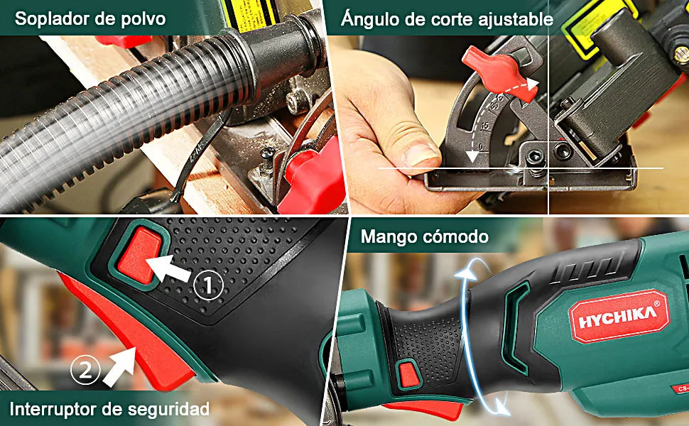 HYCHIKA 750W Circular Saw with 3 Saw Blades 48mm Cutting Depth Power Tools for Cutting Wood Soft Metal Tiles and Plastic