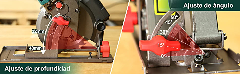 HYCHIKA 750W Circular Saw with 3 Saw Blades 48mm Cutting Depth Power Tools for Cutting Wood Soft Metal Tiles and Plastic