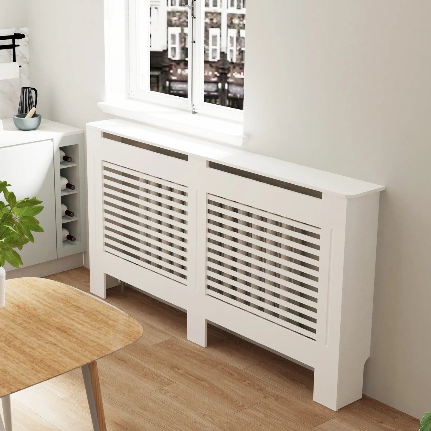 Wood Radiator Cover Cabinet White Horizontal Slat Heater Covers Modern Tall Radiator Shelf