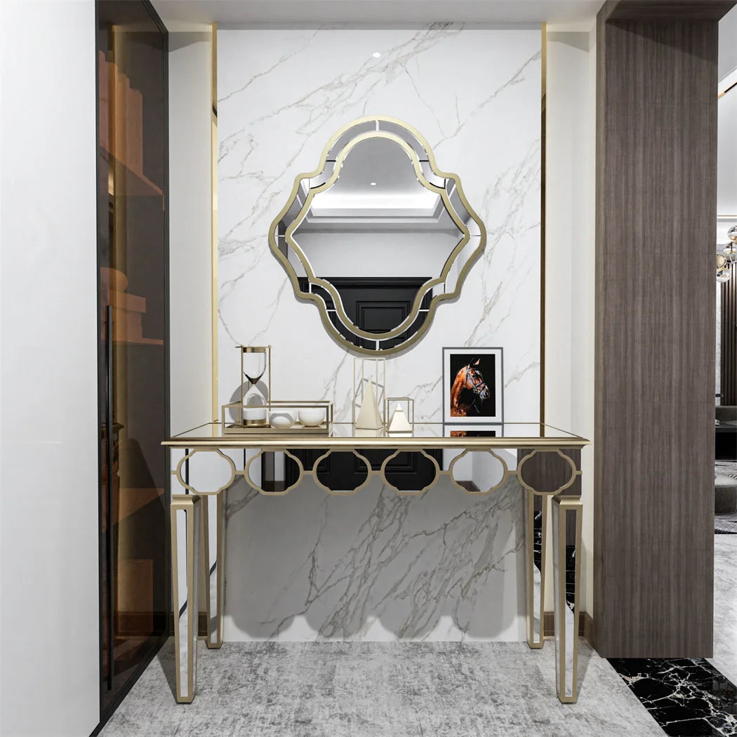 LUVODI Modern Glass Mirror Console Table Crushed Diamond Silver Sofa Side Table Vanity Table for Foyer,Entrance,Offices