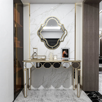 LUVODI Modern Glass Mirror Console Table Crushed Diamond Silver Sofa Side Table Vanity Table for Foyer,Entrance,Offices
