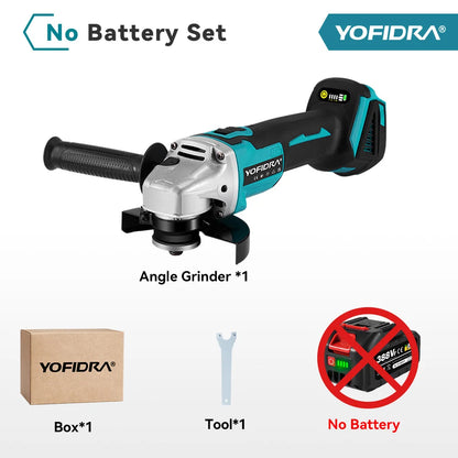 YOFIDRA 125mm Brushless Angle Grinder 14MM Cordless Cutting Polishing Cutting Machine Power Tool For Makita Battery Pin