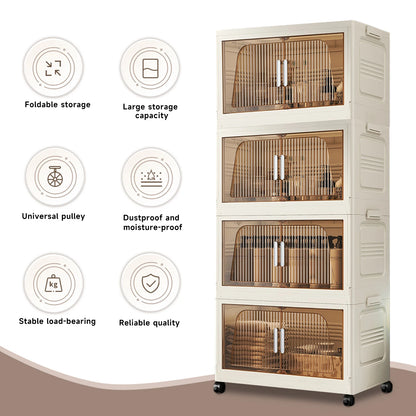 3/4 Layer Folding Storage Cabinet Storages Cabinet Waterproof Dustproof With Swivel Wheel Kitchen Bedroom Living Room Wardrobe