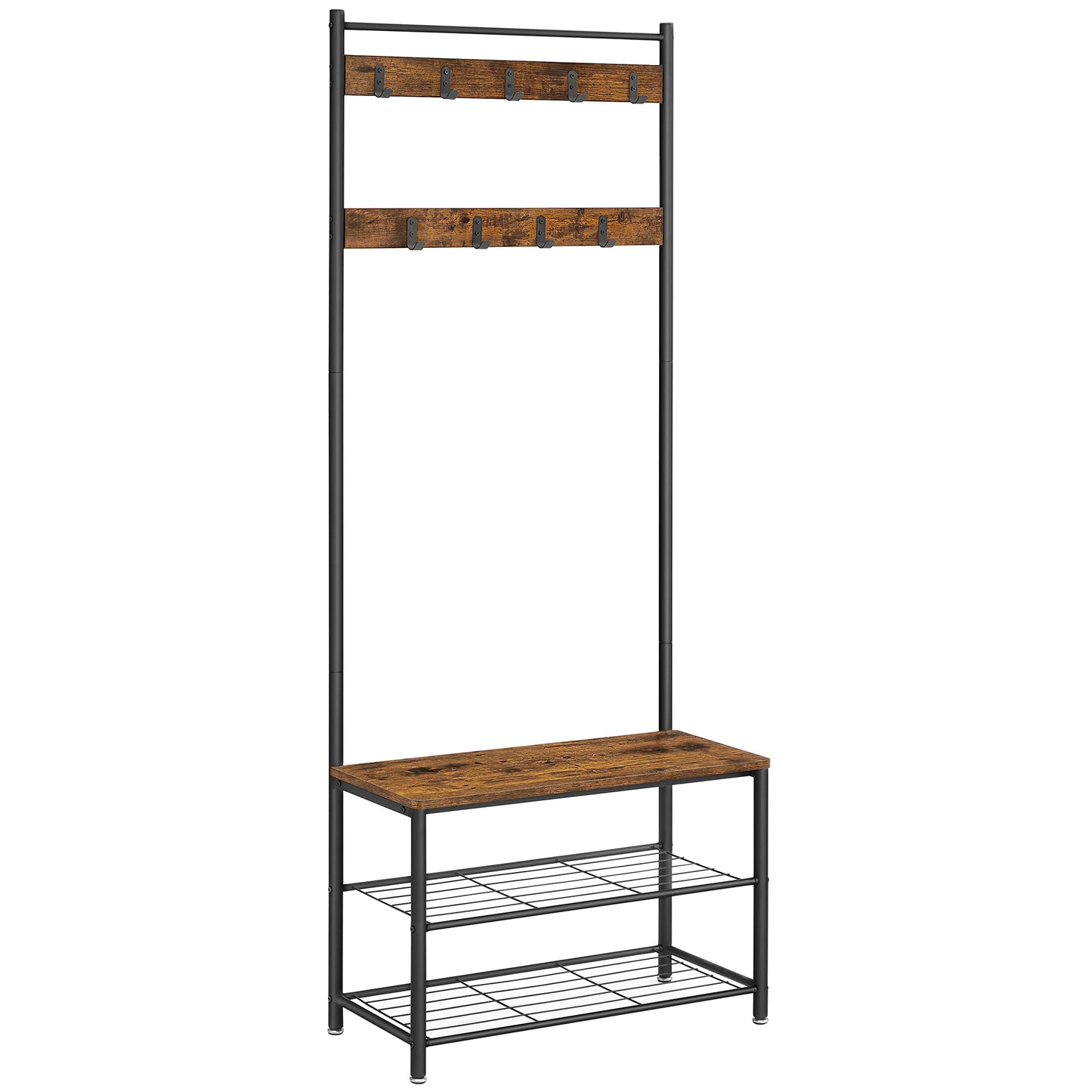 VASAGLE Coat Rack, Hallway Cabinet, Cloakroom, Clothes Rack with Bench and Shoe Rack, Metal Frame, Height 175 cm