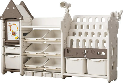 ® Magic Castle Kids Toy Storage & Bookshelf Organizer with 14 Easy-Pull Bins, Durable HDPE Material,   ltifunctional Pla