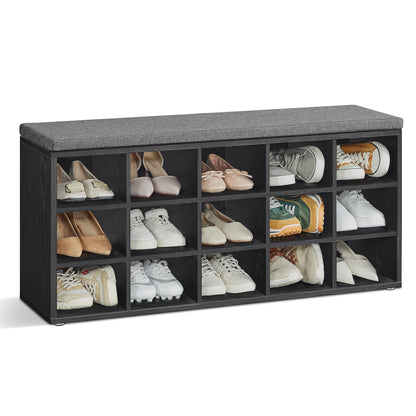 VASAGLE Shoe Bench, Storage Bench with Padded Seat, with Cushion, 9 Compartments, Adjustable Shelves, for Living Room, Hallway