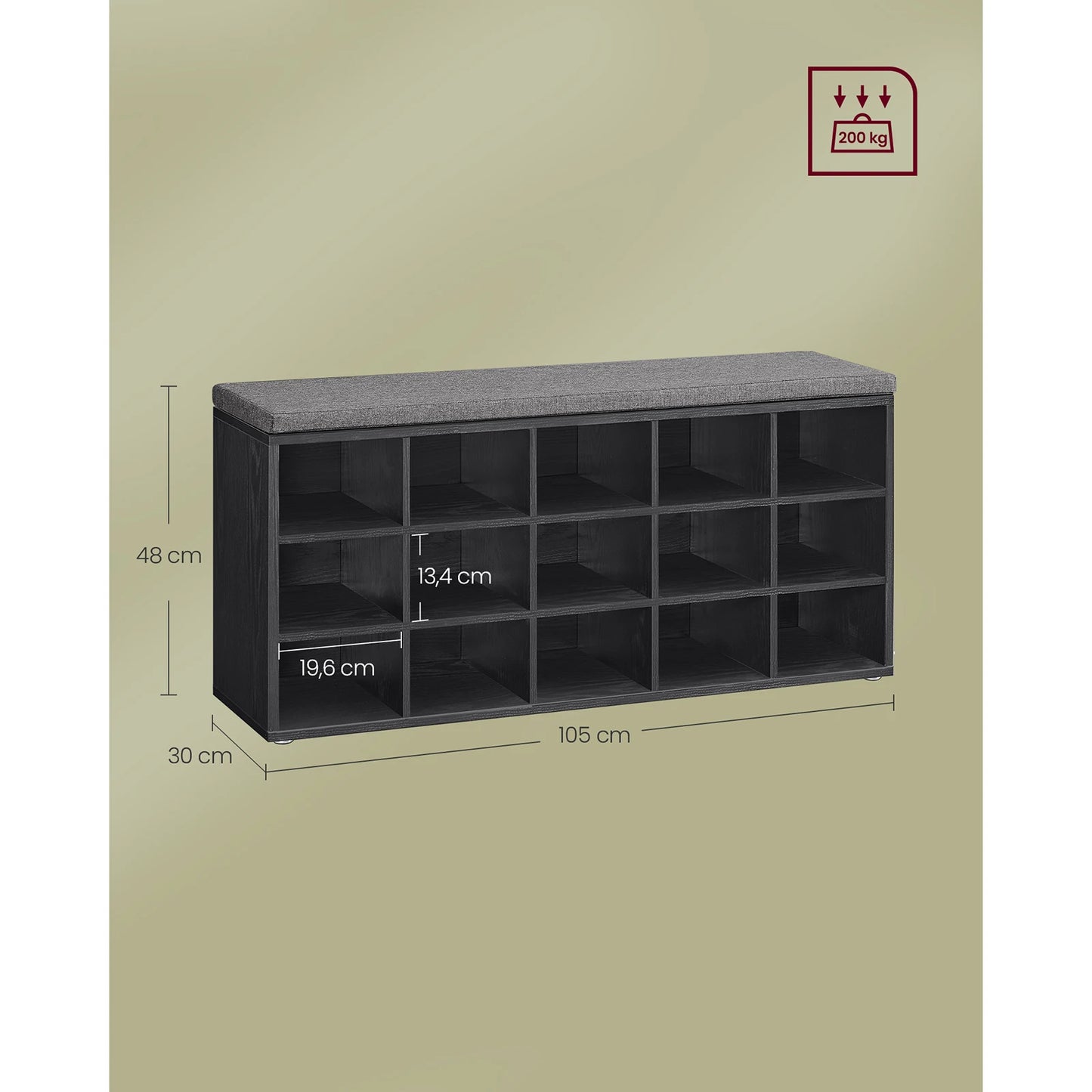 VASAGLE Shoe Bench, Storage Bench with Padded Seat, with Cushion, 9 Compartments, Adjustable Shelves, for Living Room, Hallway