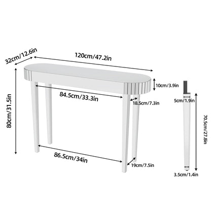 LUVODI Modern Glass Mirror Console Table Crushed Diamond Silver Sofa Side Table Vanity Table for Foyer,Entrance,Offices