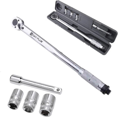DayPlus Ratchet Torque Wrench 28-210Nm, 1/2" Wheel Bolt Wheel Nut Wrench incl. Extension & Wheel Bolt Sockets 17mm-19mm-21mm