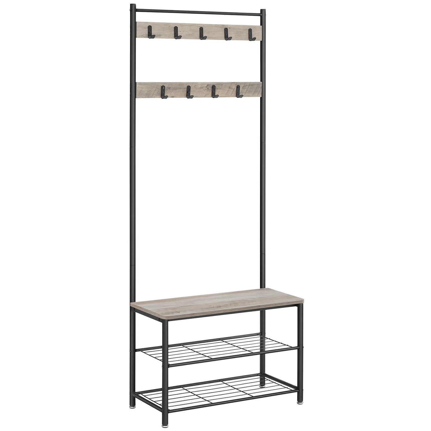 VASAGLE Coat Rack, Hallway Cabinet, Cloakroom, Clothes Rack with Bench and Shoe Rack, Metal Frame, Height 175 cm