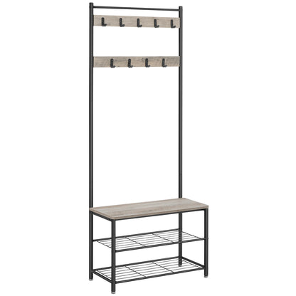 VASAGLE Coat Rack, Hallway Cabinet, Cloakroom, Clothes Rack with Bench and Shoe Rack, Metal Frame, Height 175 cm