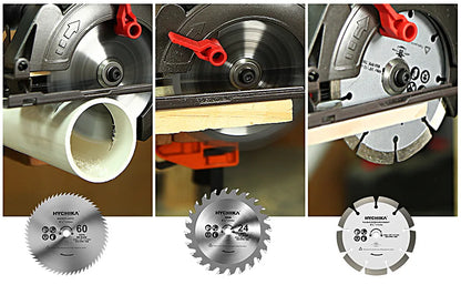 HYCHIKA 750W Circular Saw with 3 Saw Blades 48mm Cutting Depth Power Tools for Cutting Wood Soft Metal Tiles and Plastic