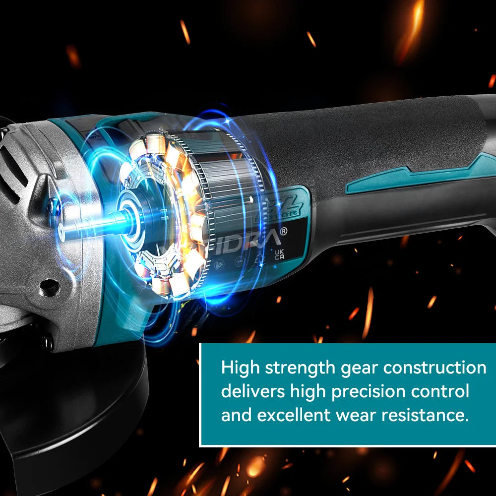 YOFIDRA 125mm Brushless Angle Grinder 14MM Cordless Cutting Polishing Cutting Machine Power Tool For Makita Battery Pin