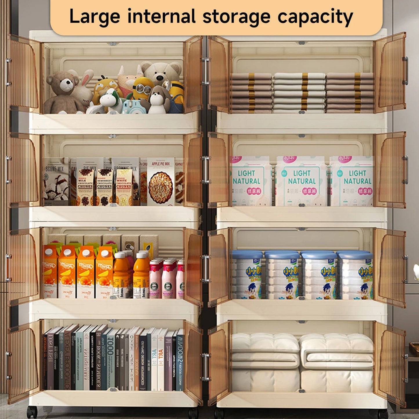 3/4 Layer Folding Storage Cabinet Storages Cabinet Waterproof Dustproof With Swivel Wheel Kitchen Bedroom Living Room Wardrobe