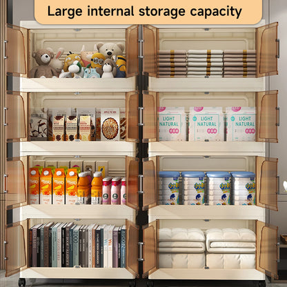 3/4 Layer Folding Storage Cabinet Storages Cabinet Waterproof Dustproof With Swivel Wheel Kitchen Bedroom Living Room Wardrobe