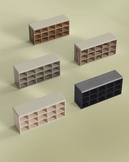 VASAGLE Shoe Bench, Storage Bench with Padded Seat, with Cushion, 9 Compartments, Adjustable Shelves, for Living Room, Hallway