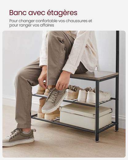 VASAGLE Coat Rack, Hallway Cabinet, Cloakroom, Clothes Rack with Bench and Shoe Rack, Metal Frame, Height 175 cm