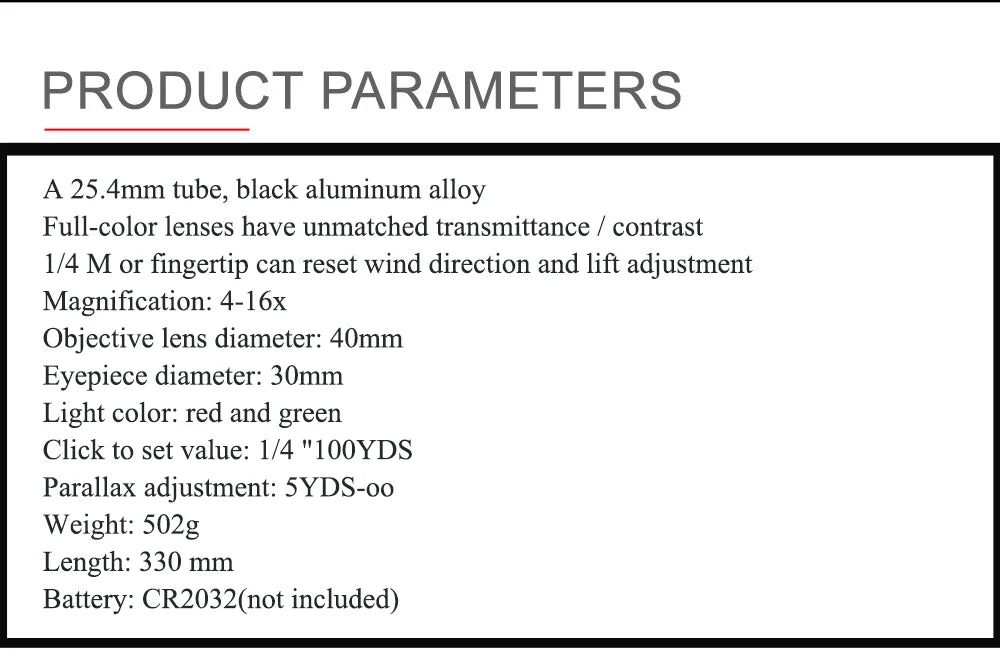 4-16X40 AOEG Rifle Scopes Red and Green Illuminated Hunting Scopes Tactical Optical Scope Riflescopes Airsoft Sight