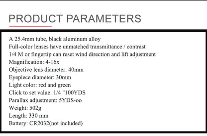 4-16X40 AOEG Rifle Scopes Red and Green Illuminated Hunting Scopes Tactical Optical Scope Riflescopes Airsoft Sight