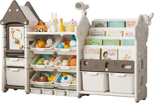 ® Magic Castle Kids Toy Storage & Bookshelf Organizer with 14 Easy-Pull Bins, Durable HDPE Material,   ltifunctional Pla