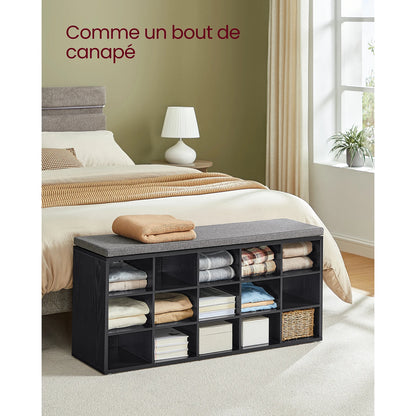 VASAGLE Shoe Bench, Storage Bench with Padded Seat, with Cushion, 9 Compartments, Adjustable Shelves, for Living Room, Hallway