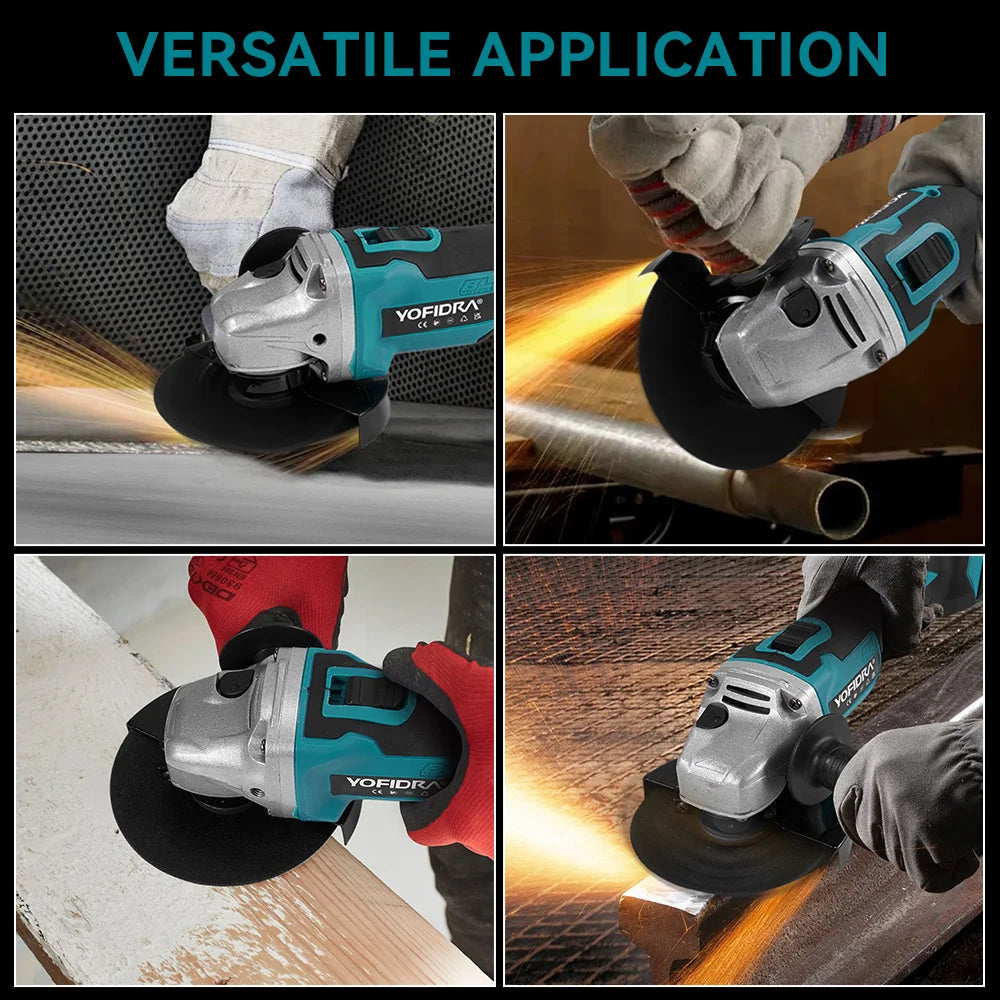 YOFIDRA 125mm Brushless Angle Grinder 14MM Cordless Cutting Polishing Cutting Machine Power Tool For Makita Battery Pin