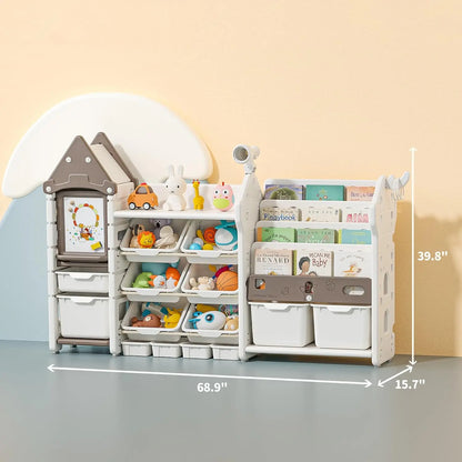 ® Magic Castle Kids Toy Storage & Bookshelf Organizer with 14 Easy-Pull Bins, Durable HDPE Material,   ltifunctional Pla