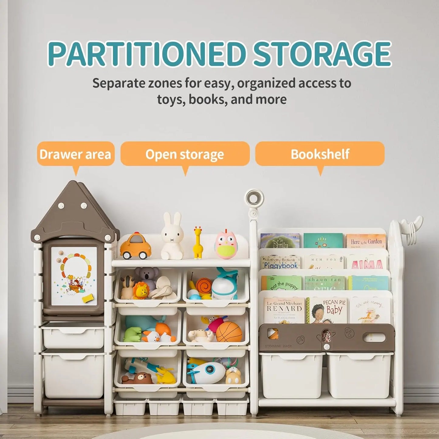 ® Magic Castle Kids Toy Storage & Bookshelf Organizer with 14 Easy-Pull Bins, Durable HDPE Material,   ltifunctional Pla