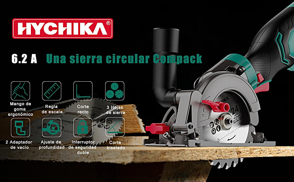 HYCHIKA 750W Circular Saw with 3 Saw Blades 48mm Cutting Depth Power Tools for Cutting Wood Soft Metal Tiles and Plastic