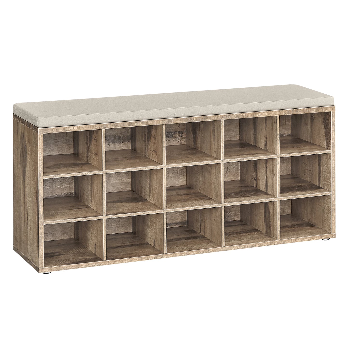 VASAGLE Shoe Bench, Storage Bench with Padded Seat, with Cushion, 9 Compartments, Adjustable Shelves, for Living Room, Hallway