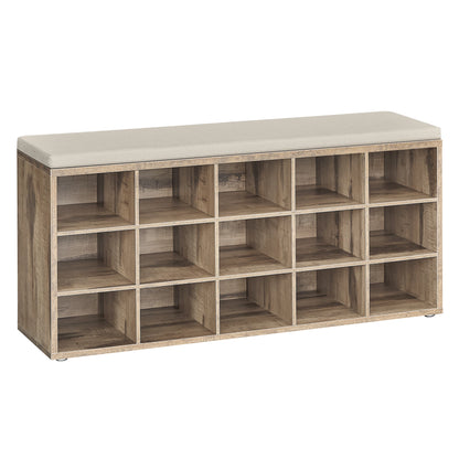 VASAGLE Shoe Bench, Storage Bench with Padded Seat, with Cushion, 9 Compartments, Adjustable Shelves, for Living Room, Hallway