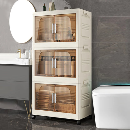 3/4 Layer Folding Storage Cabinet Storages Cabinet Waterproof Dustproof With Swivel Wheel Kitchen Bedroom Living Room Wardrobe