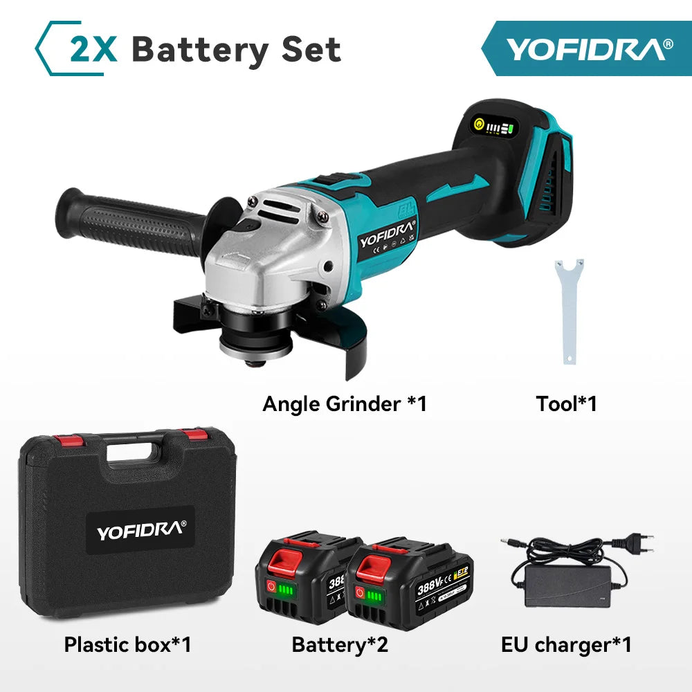 YOFIDRA 125mm Brushless Angle Grinder 14MM Cordless Cutting Polishing Cutting Machine Power Tool For Makita Battery Pin