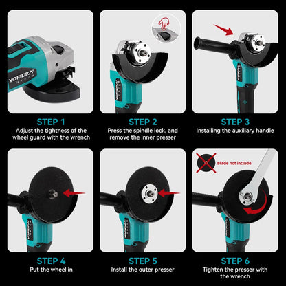 YOFIDRA 125mm Brushless Angle Grinder 14MM Cordless Cutting Polishing Cutting Machine Power Tool For Makita Battery Pin