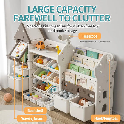 ® Magic Castle Kids Toy Storage & Bookshelf Organizer with 14 Easy-Pull Bins, Durable HDPE Material,   ltifunctional Pla