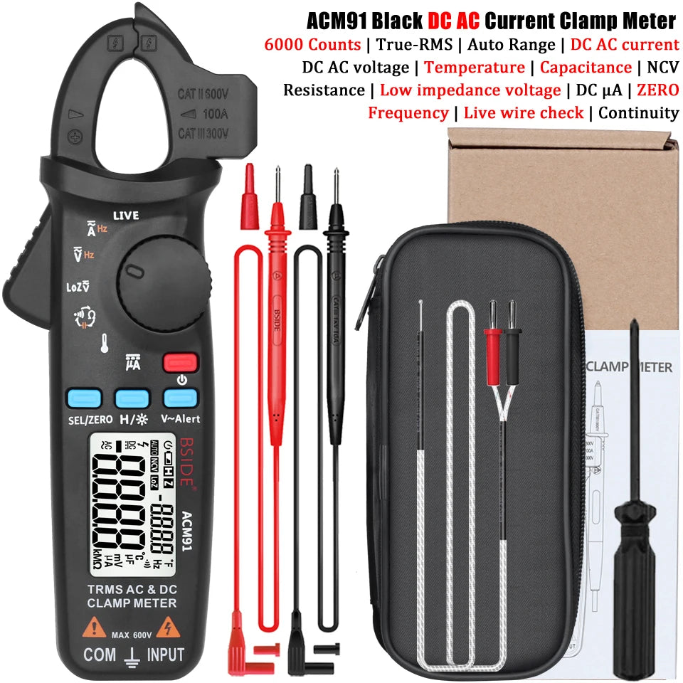 BSIDE ACM91 Digital Clamp Meter 1mA Precision Ammeter Clamp DC AC 100A Professional Multimeter Car Amvoltmeter Tester