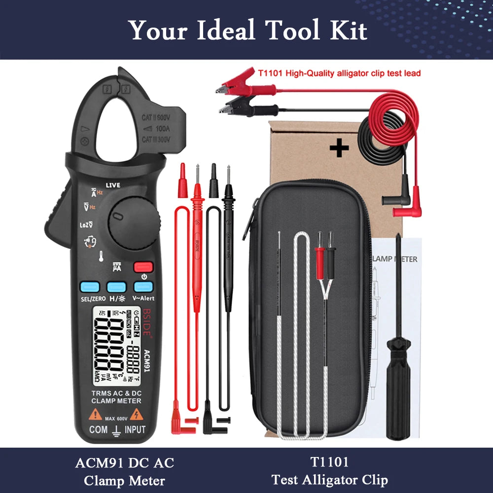 BSIDE ACM91 Digital Clamp Meter 1mA Precision Ammeter Clamp DC AC 100A Professional Multimeter Car Amvoltmeter Tester