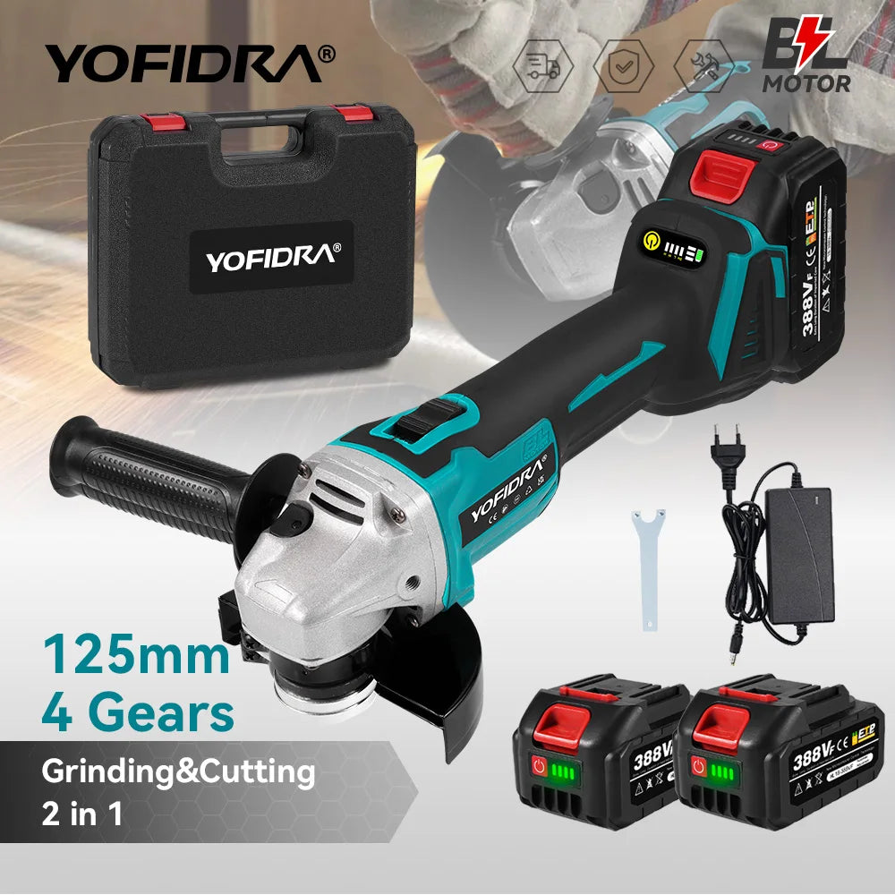 YOFIDRA 125mm Brushless Angle Grinder 14MM Cordless Cutting Polishing Cutting Machine Power Tool For Makita Battery Pin